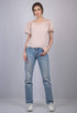 Peach V-Neck With Puff Sleeve Top (OTL-TPS1025)